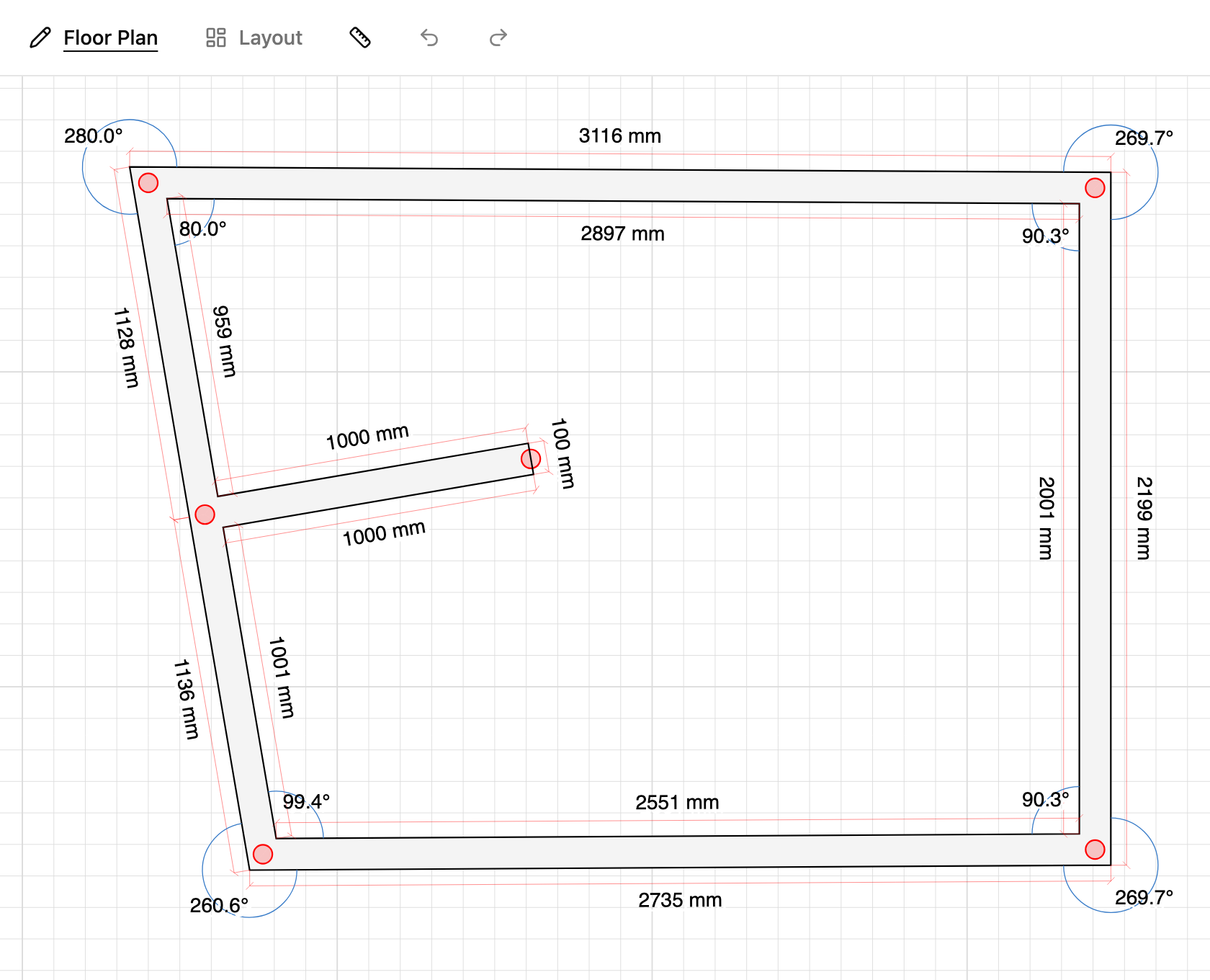 New wall segment on a floor plan in TilingPlan