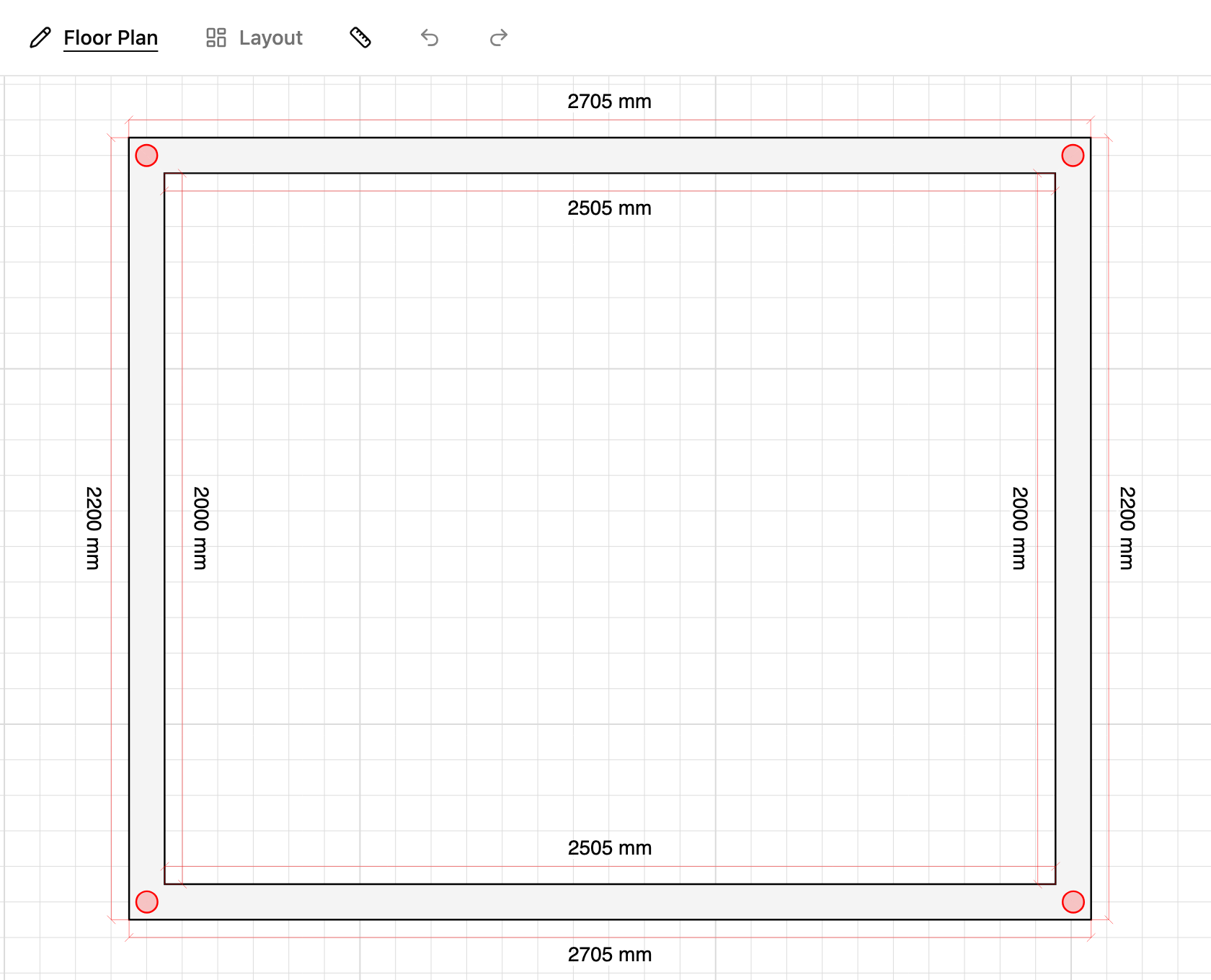 Outer rectangle for an unwrapped shower wall layout in TilingPlan