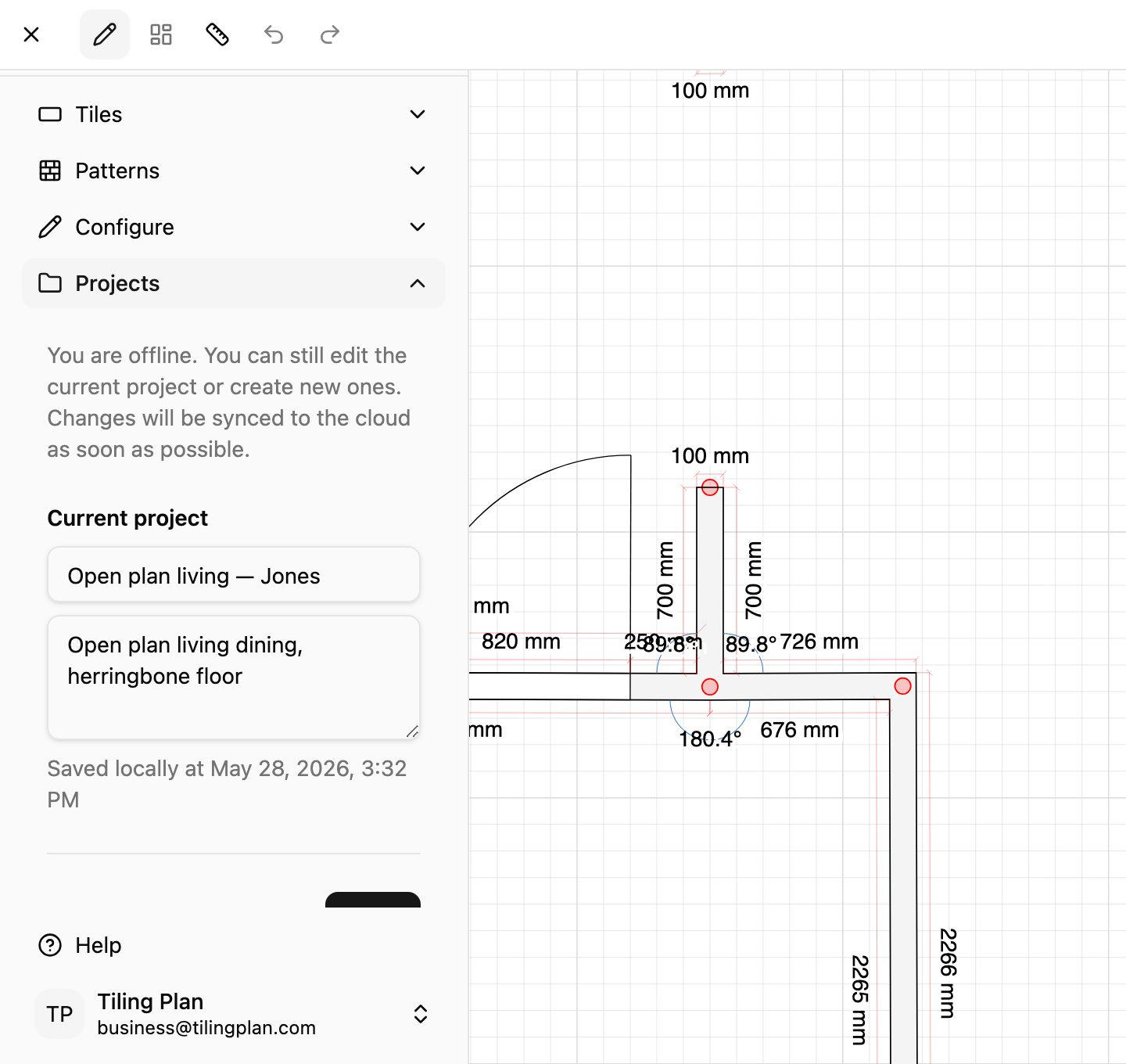 Offline projects banner and pending sync in TilingPlan